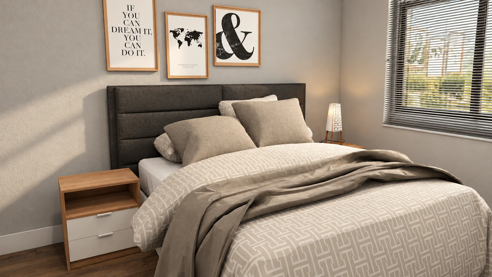 Cama e mesa de cabeceira planejada